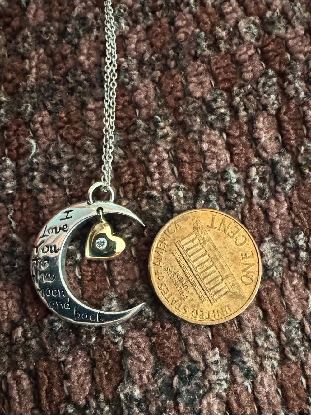 I Love You to the Moon and Back 925 Crescent Moon with 14k Heart (w/diamond)